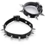 Top Plaza Mens Womens Black Genuine Leather Bracelets Necklaces Jewelry Set Metal Spike Studded Punk Rock Skull Biker Adjustable Cuff Bracelet Choker Necklace