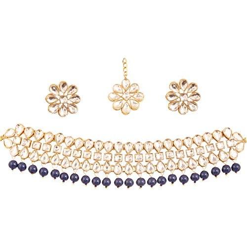 Touchstone Indian Bollywood Handcrafted Traditional Royal Mughal Kundan Polki Meenakari Enamel Colorful Wedding Designer Jewelry Necklace Choker Set in Gold and Silver Tone for Women.