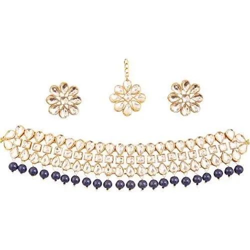 Touchstone Indian Bollywood Handcrafted Traditional Royal Mughal Kundan Polki Meenakari Enamel Colorful Wedding Designer Jewelry Necklace Choker Set in Gold and Silver Tone for Women.