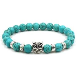 Teacher Gift,8mm Natural Turquoise Owl Braided Rope Bracelet For Women Bohemian Jewelry Gift