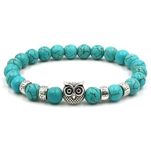 Teacher Gift,8mm Natural Turquoise Owl Braided Rope Bracelet For Women Bohemian Jewelry Gift