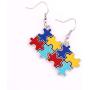 Eiffy Autism Awareness Hope Jigsaw Puzzle Piece Drop Earring Heart Cross Pendant Necklace Bracelet with Snake Chain for Women Jewelry