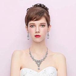 BriLove Wedding Jewelry Sets for Brides Rhinestone Flower Crystal Teardrop Y-Shaped Neckalce Dangle Earrings