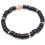 Mens Glass & Brass Stretch Bead Bracelet - Black