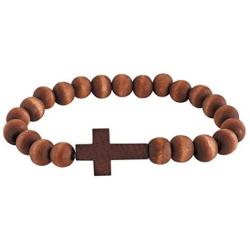 Religious Fashion Jewelry Wooden Cross Bracelet Christian for Men Women, 7 1/2 Inch