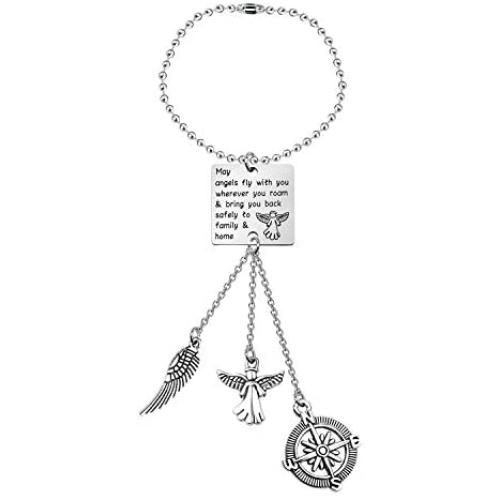 WUSUANED Traveller Keychain Gift May Angels Fly with You Wherever You Roam Bring You Back Safely to Family and Home