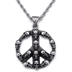starchenie Peace Sign Pendant of Skull Necklace Stainless Steel Punk Jewelry for Men