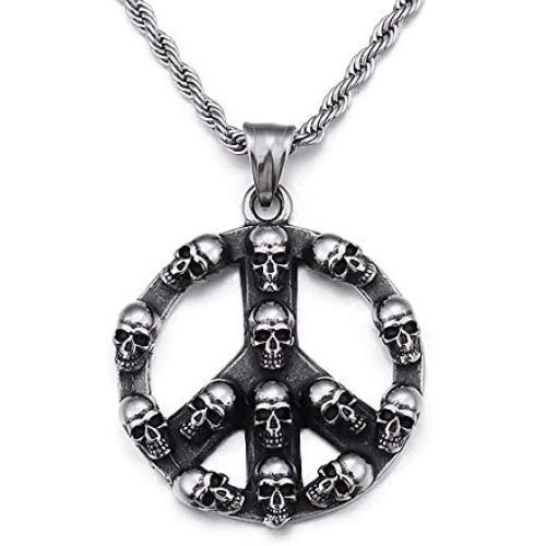 starchenie Peace Sign Pendant of Skull Necklace Stainless Steel Punk Jewelry for Men