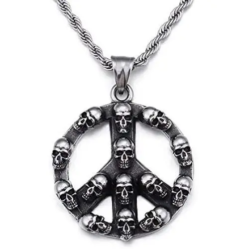 starchenie Peace Sign Pendant of Skull Necklace Stainless Steel Punk Jewelry for Men
