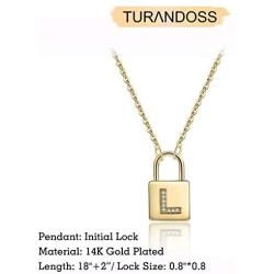 Turandoss Gold Initial Lock Necklaces for Women, 14K Gold Plated Dainty Personalized Initial CZ Letter Padlock Pendant Gold Lock Necklaces for Women Girls Trendy Jewelry Gifts