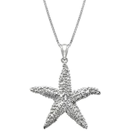 Honolulu Jewelry Company Sterling Silver Textured Starfish Necklace Pendant with 18'' Box Chain