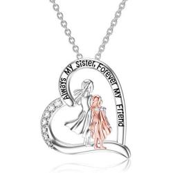 LEECCI Sister Gifts from Sister 925 Sterling Silver Sister Heart Pendant Necklaces Best Friend Necklace Christmas Jewelry Gift for Women Female Friends Girls