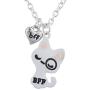 Lux Accessories Silvertone White Pink Kitty Cat BFF Best Friends Necklace Set