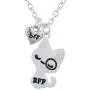 Lux Accessories Silvertone White Pink Kitty Cat BFF Best Friends Necklace Set Lux Accessories Silvertone White Pink Kitty Cat BFF Best Friends Necklace Set