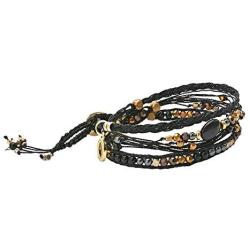 AeraVida Beautifully Vibrant Simulated Black Onyx Round Cotton Rope Wrap Bracelet