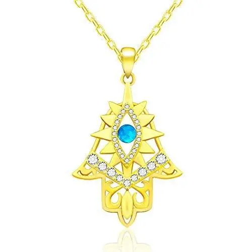 Hamsa Necklace Blue Opal Evil Eye Good Luck Hand of Vintage Fatima 925 Sterling Silver Plated 14k Gold Chain Pendant Necklaces Jewelry Fashion Gift for Women Girls (17+2’’) Hamsa Necklace Blue Opal Evil Eye Good Luck Hand of Vintage Fatima 925 Sterling Silver Plated 14k Gold Chain Pendant Necklaces Jewelry Fashion Gift for Women Girls (17+2’’)