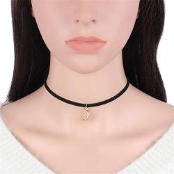 Vintage Sun Moon Star Necklace Choker Black Velvet Flocking Crescent Pentagram Necklace Collar Jewelry for Women Girls