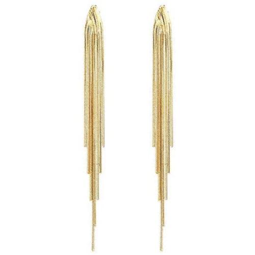 FUTIMELY Long Tassel Dangle Drop Earrings for Woman Teen Girls,Silver/Black/Gold Punk Sleek Metal Chain Earrings Wedding Bridesmaid Jewelry