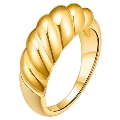 LAOBOYS JEWELLERY 18k Gold Plated Twisted Signet Chunky Dome Ring Best Gift Stacking Band Women Jewelry Minimalist Ring Size 6 to 10 LAOBOYS JEWELLERY 18k Gold Plated Twisted Signet Chunky Dome Ring Best Gift Stacking Band Women Jewelry Minimalist Ring Size 6 to 10