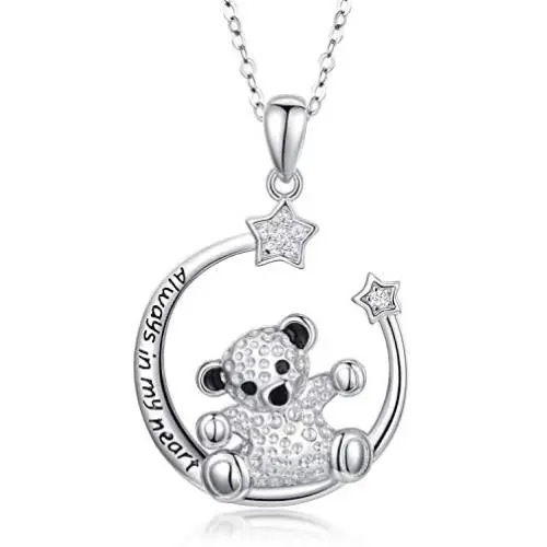 CHENGHONG Teddy Bear Necklace 925 Sterling Silver Cute Animal Pendant Necklace/Always in My Heart/Star Moon Bear Necklace Panda Bear Jewelry Gift for Women, Girls, Teen CHENGHONG Teddy Bear Necklace 925 Sterling Silver Cute Animal Pendant Necklace/Always in My Heart/Star Moon Bear Necklace Panda Bear Jewelry Gift for Women, Girls, Teen