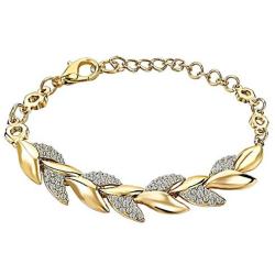 AOOVOO Bracelets for Women, 14K Gold Simulated Flower Leaf Classic tennis Bracelet Jewelry with Sparkling 5A Cubic Zirconia, Roman Wedding Wristband, Gifts for Mom
