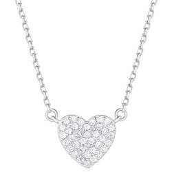 Carleen 18K White Gold Plated 925 Sterling Silver Round CZ Cubic Zirconia Paved Disc Dainty Pendant Necklace for Women Girls 16''+2'' extender Silver Chain
