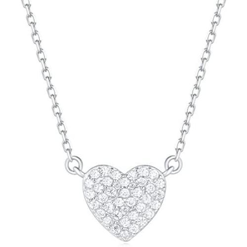 Carleen 18K White Gold Plated 925 Sterling Silver Round CZ Cubic Zirconia Paved Disc Dainty Pendant Necklace for Women Girls 16''+2'' extender Silver Chain