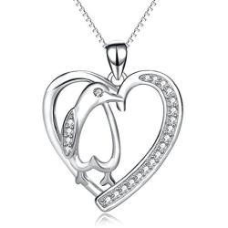 Penguin Necklace Sterling Silver Cubic Zirconia Heart Shape Penguin Gifts for Women Girls, 18''