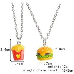 YINLIN Cartoon 2/Pcs Hamburger and French Fries Necklace BFF Jewelry