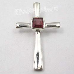 SilverStarJewel 925 Solid Silver Jewelry Square Cut Garnet Necklace Pendant 3 cm