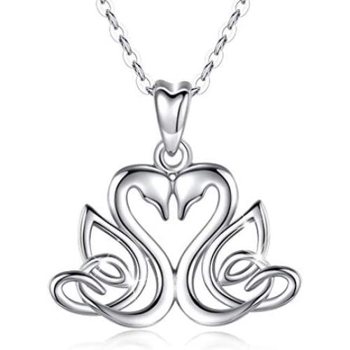 Eusense Sterling Silver Swans Necklace Pendant Infinity Love Necklaces Birthday Jewelry Gifts with 18 Chain for Women Girls