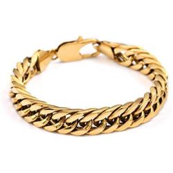 BUNSIKUNG Jewelry Mens 14K Gold Plated 316L Stainless Steel Link Chain Miami Cuban Bracelet