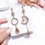 GIMEFIVE Asymmetrical Vintage Opal Sun and Moon Planet Earrings Bohemian Tassel Design Drop Earring with Clear Crystal for Woman Girls
