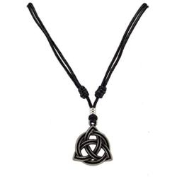 BlueRica Celtic Trinity Knot Triquetra Pendant on Adjustable Black Rope Cord Necklace