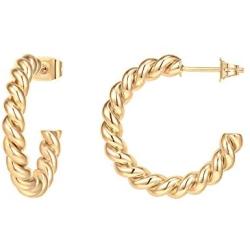 PAVOI 14K Gold Plated 925 Sterling Silver Twisted Rope Round Hoop Earrings in Rose Gold, White Gold and Yellow Gold