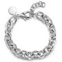 CIUNOFOR CZ Bracelet for Women Girls Wide Cuban Curb Oval Link Bracelet Silver Rose Gold Plated 9.5 Inches Stainless Steel Chain with Round Disc Charm