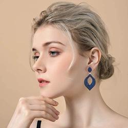 Blue Sapphire CZ Teardrop Earrings - 14k Gold Plated Hollow Crystal Cubic Zirconia Dangle Drop Earring for Wedding Party Prom Bridal Jewelry for Bride Bridesmaids September Birthstone Birthday Gift