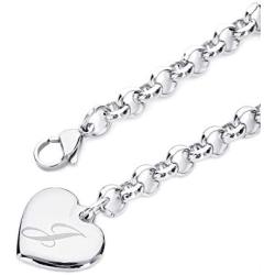 Initial Charm Bracelets Stainless Steel Heart 26 Letters Alphabet Bracelet for Women, Valentines Day Gifts
