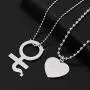 Cute iGirl Heart Pendant Necklace - Stainless Steel Double Sided Letter Necklace Harajuku Female Symbol Gothic Streetwear Ball Chain Jewelry for Girls and Women
