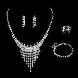 JinYu 5 Pcs Rhinestone Bridesmaid Jewelry Sets for Women Necklace and Ring and Earring Set for Wedding with Crystal Bracelet