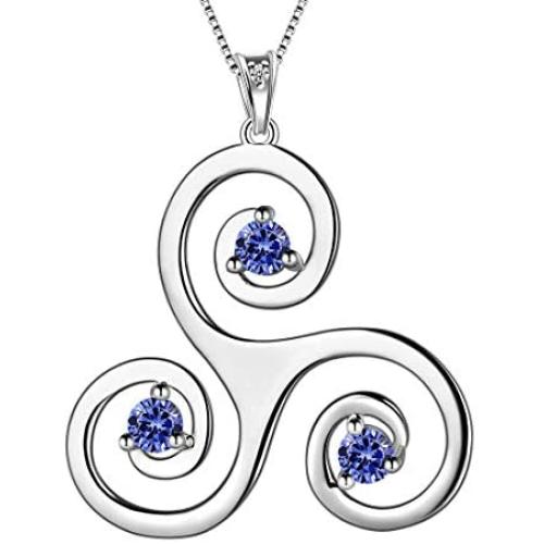 Aurora Tears Celtic Knot Necklace Triple Women 925 Sterling Silver Spiral Triskele Pendant Irish Celtic Symbols Triskelion Swirl Jewelry