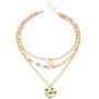 Gold Layered Pendant Long Necklace - 14K Gold Plated Handmade 3 Layer Choker Necklace Chain Pendant Costume Jewelry for Women Girl