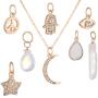 Lux Accessories Crescent Moon Celestial Crystal Hamsa Star Evil Eye Peave Amulet Interchangable Necklace Set