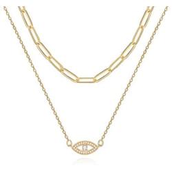 IEFRICH Gold Layered Necklace for Women, 14K Gold Plated Coin Medallion Evil Eye Cross Pendant Necklace Paperclip Chain Link Layering Necklaces for Women Teen Girls Jewelry Gifts