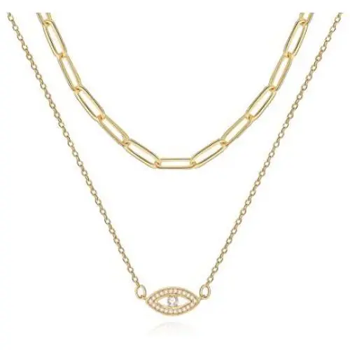 IEFRICH Gold Layered Necklace for Women, 14K Gold Plated Coin Medallion Evil Eye Cross Pendant Necklace Paperclip Chain Link Layering Necklaces for Women Teen Girls Jewelry Gifts