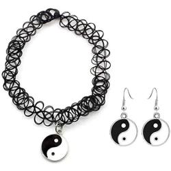 Yin Yang Matching Jigsaw Necklace Bracelet Sets Puzzle Pendant Friendship Bracelets Necklaces BFF Y-Necklacs for 2 Matching Jewelry Set for Women Girls Couple