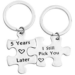 Zuo Bao 1,5,10,20 Years Later I Still Pick You Key Ring Stainless Steel Jigsaw Puzzle Piece Matching Pendant Keychain Set Couple Jewelry