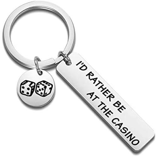 WUSUANED Gambler Gift Id Rather Be at The Casino Lucky Dice Keychain Casino Lover Gift Gambling Jewelry