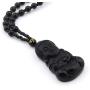 Gungneer Buddha Obsidian Necklace Pendant Adjustable Cotton Chain Fengshui Talisman Religious Jewelry for Men Women