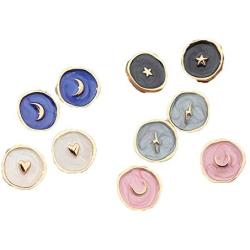 Moon Lightning Heart Crescent Star Round Circle Enamel Earrings Ring Necklaces Set Drop Oil Painting Eardrop for Women Girls Jewelry
